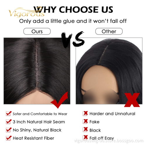 Vigorous Machine Made Swiss Small Lace Front For Black Women Deep Wave Long Cosplay Short Synthetic Hair Black Wigs